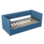 Lit de repos jumeau en velours côtelé rose/bleu/gris/beige avec 2 tiroirs, pour 1 personne