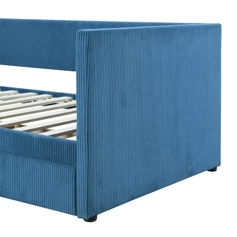 Lit de repos jumeau en velours côtelé rose/bleu/gris/beige avec 2 tiroirs, pour 1 personne