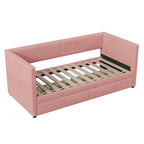 Lit de repos jumeau en velours côtelé rose/bleu/gris/beige avec 2 tiroirs, pour 1 personne