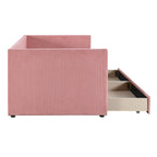 Lit de repos jumeau en velours côtelé rose/bleu/gris/beige avec 2 tiroirs, pour 1 personne