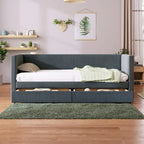 Lit de repos jumeau en velours côtelé rose/bleu/gris/beige avec 2 tiroirs, pour 1 personne