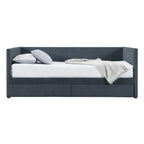 Lit de repos jumeau en velours côtelé rose/bleu/gris/beige avec 2 tiroirs, pour 1 personne