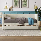 Lit de repos jumeau en velours côtelé rose/bleu/gris/beige avec 2 tiroirs, pour 1 personne