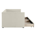 Lit de repos jumeau en velours côtelé rose/bleu/gris/beige avec 2 tiroirs, pour 1 personne