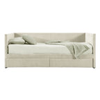 Lit de repos jumeau en velours côtelé rose/bleu/gris/beige avec 2 tiroirs, pour 1 personne