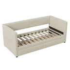 Lit de repos jumeau en velours côtelé rose/bleu/gris/beige avec 2 tiroirs, pour 1 personne