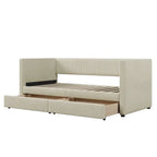 Lit de repos jumeau en velours côtelé rose/bleu/gris/beige avec 2 tiroirs, pour 1 personne