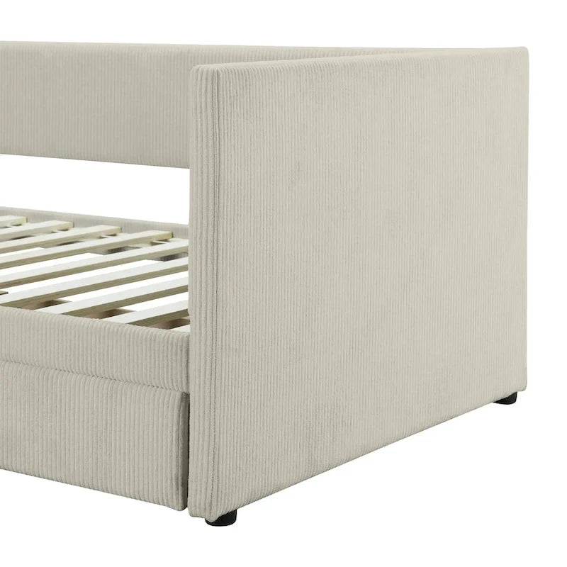 Lit de repos jumeau en velours côtelé rose/bleu/gris/beige avec 2 tiroirs, pour 1 personne