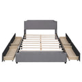 Lit plateforme Queen rembourré en velours gris/beige avec clous, 4 tiroirs, assemblage par 2 personnes