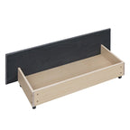 Lit plateforme Queen rembourré en velours gris/beige avec clous, 4 tiroirs, assemblage par 2 personnes