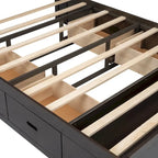 Lit plateforme espresso et gris avec tête de lit de rangement, 4 tiroirs et range-chaussures – Lit simple/double/grand, 1 à 2 personnes