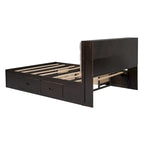 Lit plateforme espresso et gris avec tête de lit de rangement, 4 tiroirs et range-chaussures – Lit simple/double/grand, 1 à 2 personnes