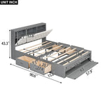 Lit plateforme espresso et gris avec tête de lit de rangement, 4 tiroirs et range-chaussures – Lit simple/double/grand, 1 à 2 personnes