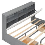 Lit plateforme espresso et gris avec tête de lit de rangement, 4 tiroirs et range-chaussures – Lit simple/double/grand, 1 à 2 personnes