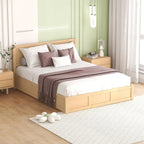 Lit plateforme queen en bois naturel avec 2 tiroirs et rangement sous le lit, 2 places