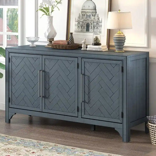 60W Cabinet Sideboard with Adjustable Shelves and Pine veneer - N/A