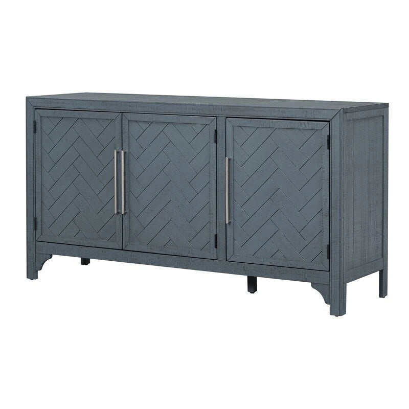 Buffet 3 portes 60 po, bleu marine/gris, placage de pin, MDF