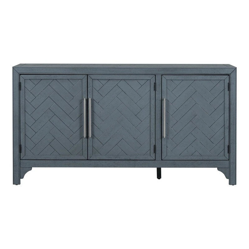 Buffet 3 portes 60 po, bleu marine/gris, placage de pin, MDF