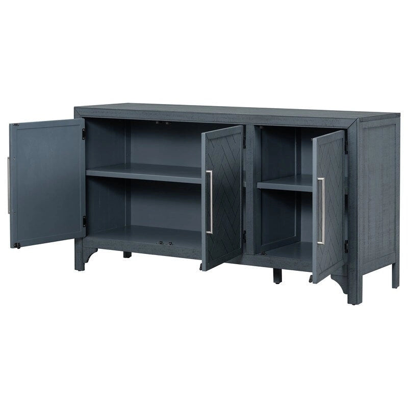 Buffet 3 portes 60 po, bleu marine/gris, placage de pin, MDF