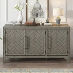 Buffet 3 portes 60 po, bleu marine/gris, placage de pin, MDF