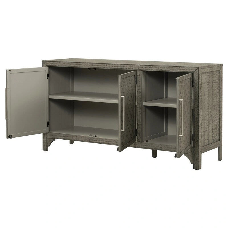 Buffet 3 portes 60 po, bleu marine/gris, placage de pin, MDF