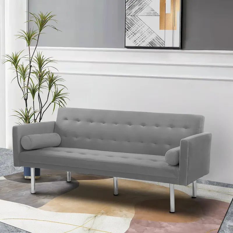 Canapé futon convertible 2 places en lin gris