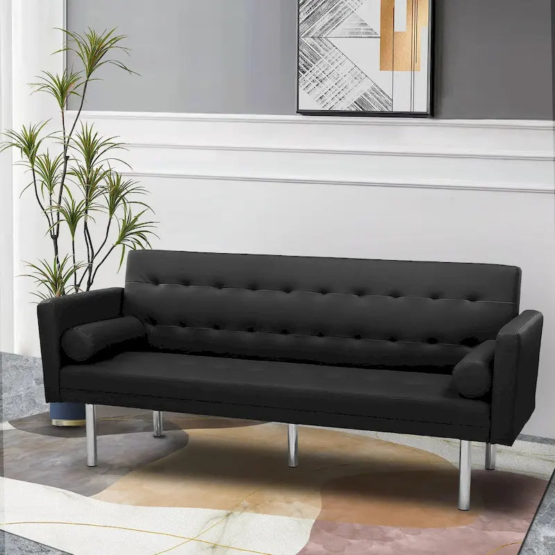 Canapé futon convertible 2 places en lin gris