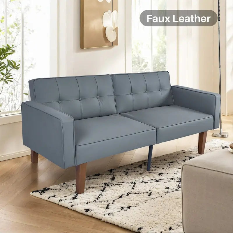 Canapé futon convertible 2 places en lin gris
