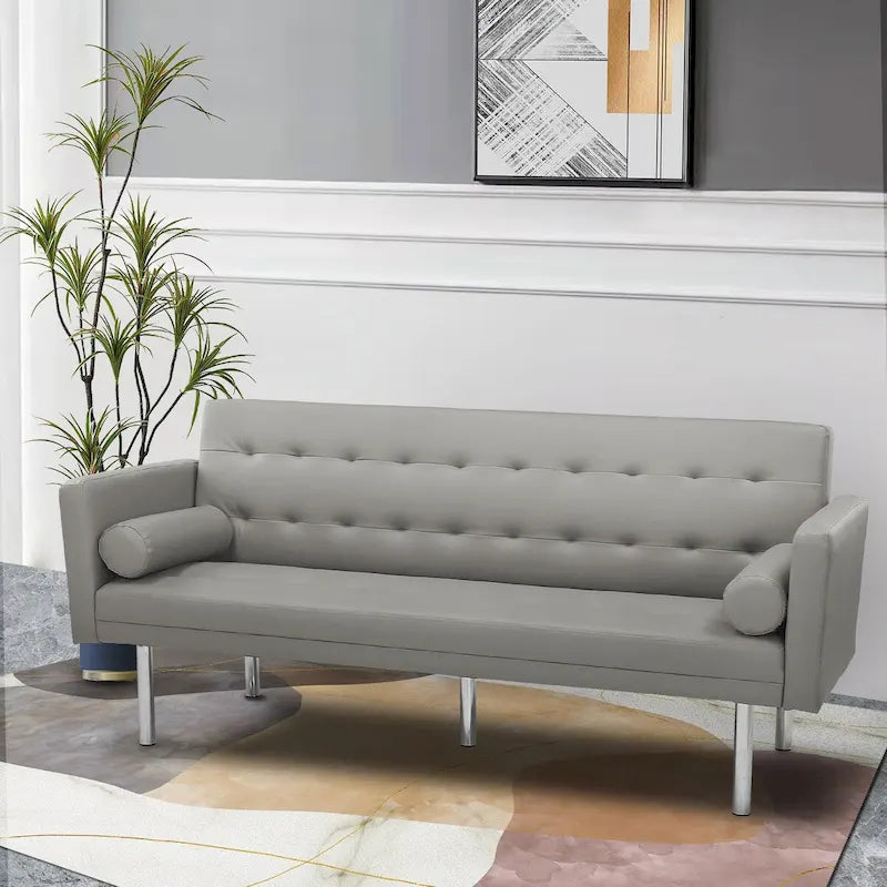 Canapé futon convertible 2 places en lin gris