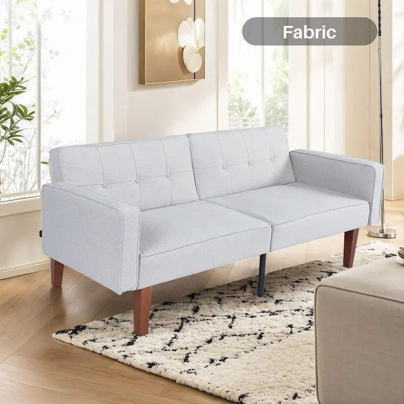 Canapé futon convertible 2 places en lin gris