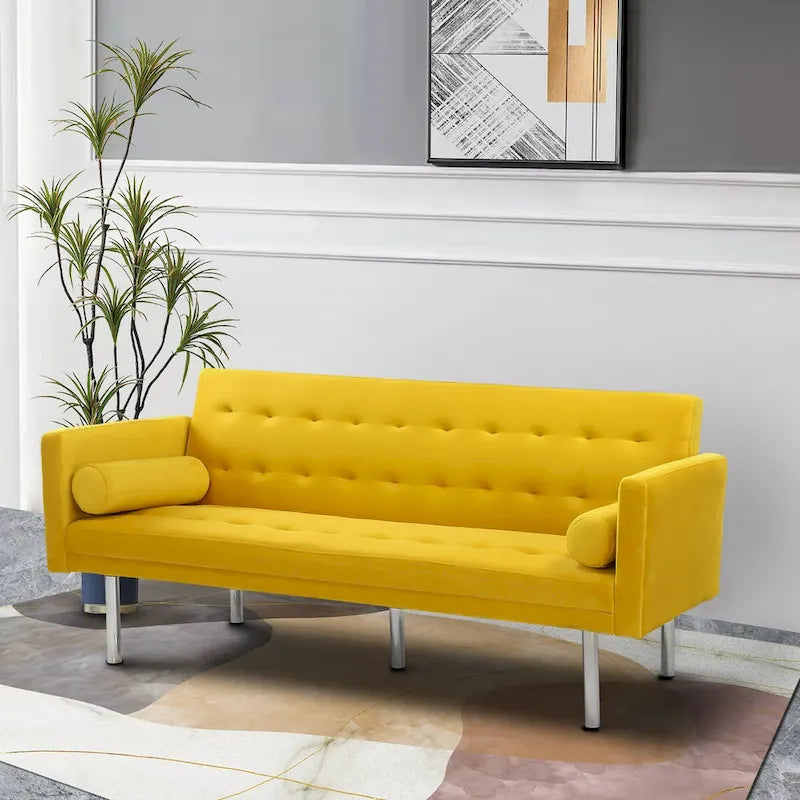 Canapé futon convertible 2 places en lin gris