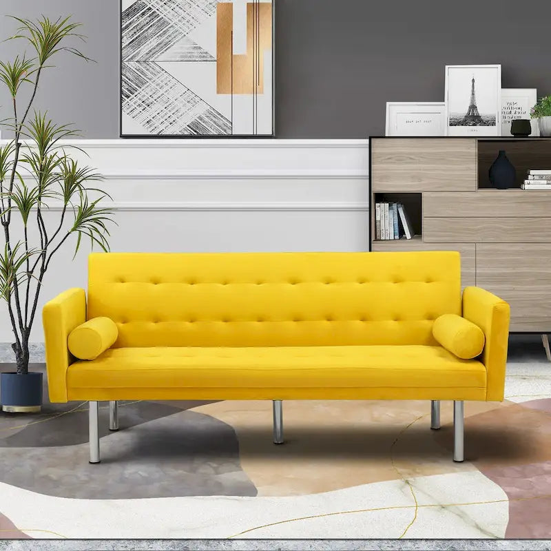 Canapé futon convertible 2 places en lin gris