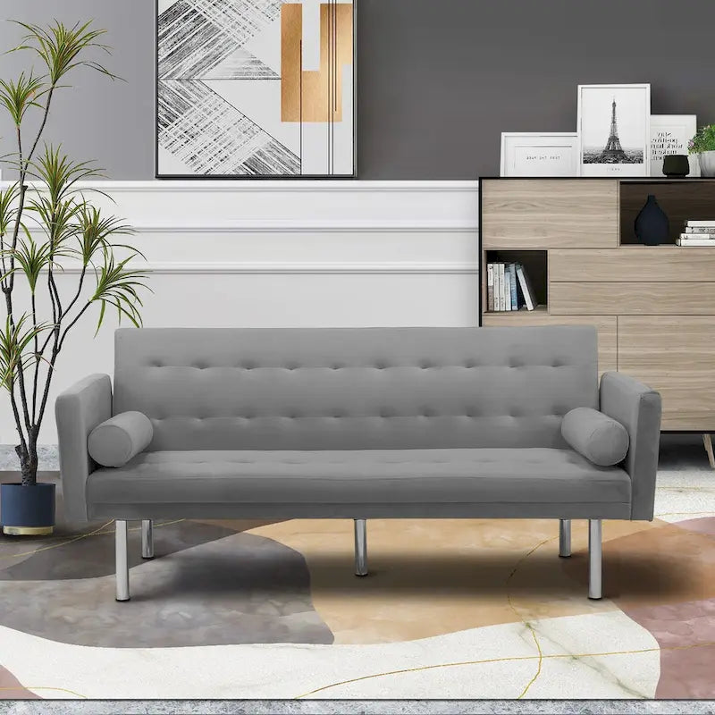 Canapé futon convertible 2 places en lin gris