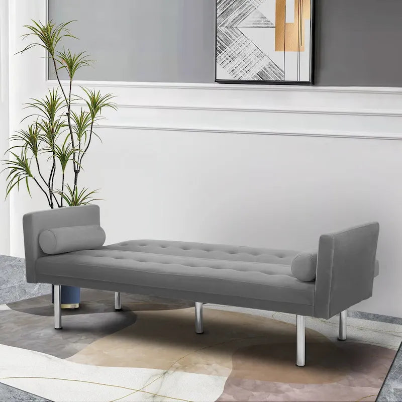 Canapé futon convertible 2 places en lin gris