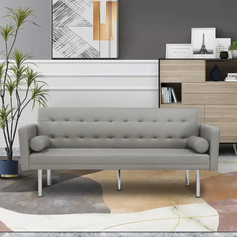 Canapé futon convertible 2 places en lin gris