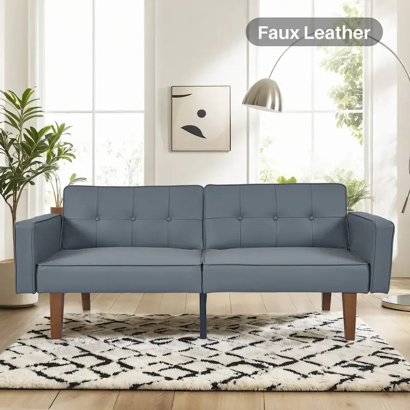 Canapé futon convertible 2 places en lin gris