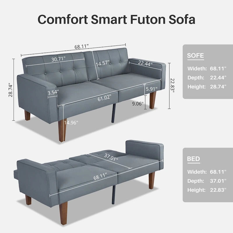 Canapé futon convertible 2 places en lin gris