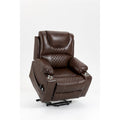 Fauteuil inclinable électrique en cuir marron 1 place, avec fonction massage et chauffage, porte-gobelets