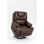 Brown Leather Power Lift Recliner, Multi-Function Massage, Heating, Cup Holders