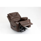 Fauteuil inclinable électrique en cuir marron 1 place, avec fonction massage et chauffage, porte-gobelets