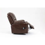 Fauteuil inclinable électrique en cuir marron 1 place, avec fonction massage et chauffage, porte-gobelets