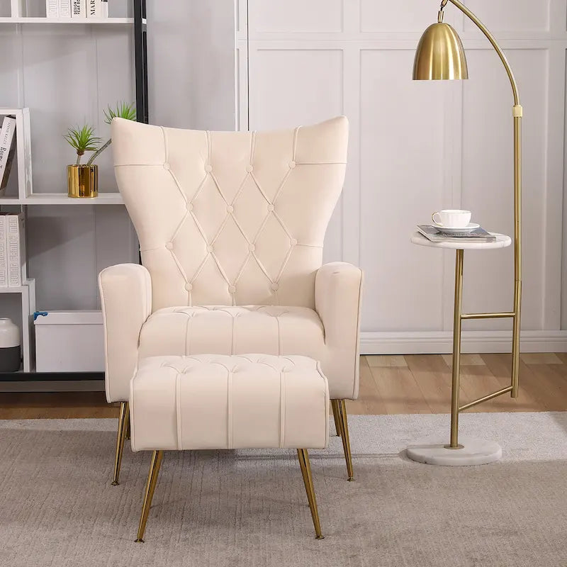 Fauteuil d'appoint rembourré avec pouf, multicolore, 1 place