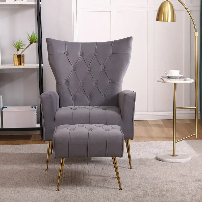 Fauteuil d'appoint rembourré avec pouf, multicolore, 1 place