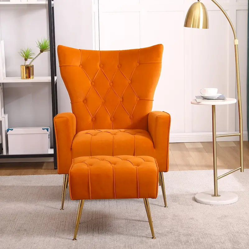 Fauteuil d'appoint rembourré avec pouf, multicolore, 1 place