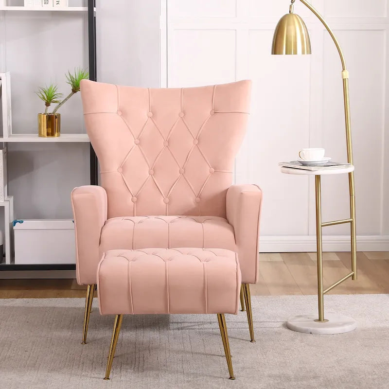 Fauteuil d'appoint rembourré avec pouf, multicolore, 1 place