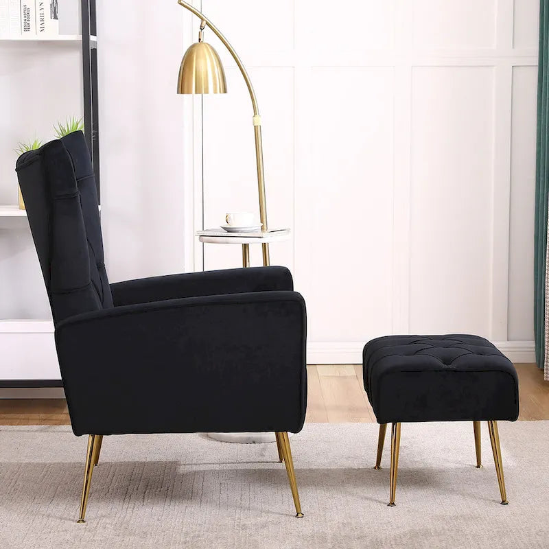 Fauteuil d'appoint rembourré avec pouf, multicolore, 1 place
