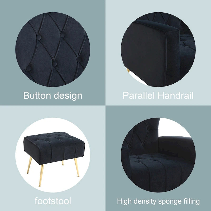 Fauteuil d'appoint rembourré avec pouf, multicolore, 1 place