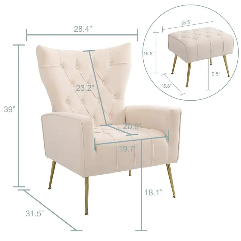 Fauteuil d'appoint rembourré avec pouf, multicolore, 1 place