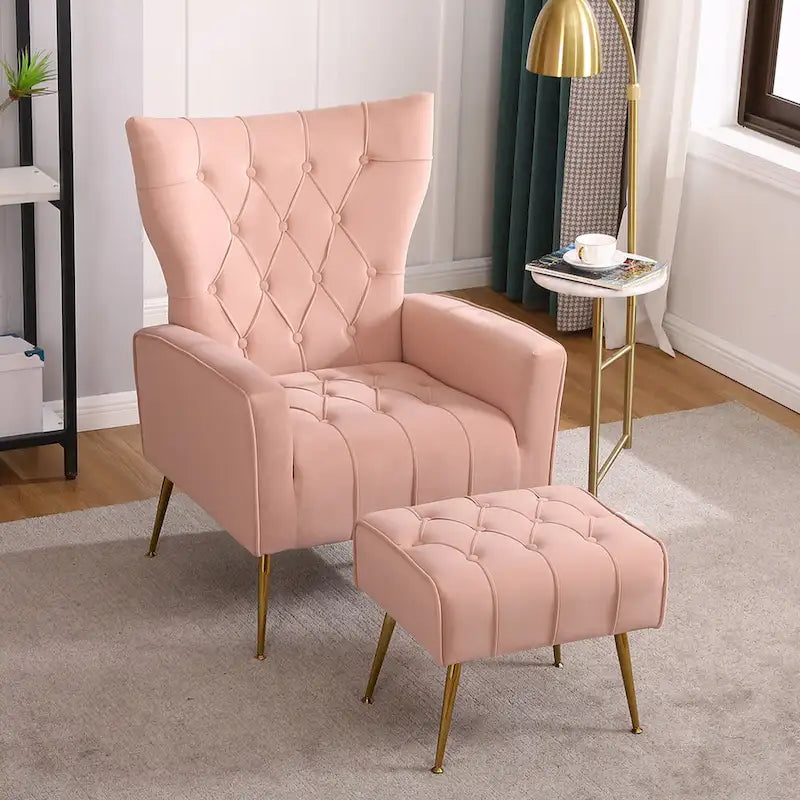 Fauteuil d'appoint rembourré avec pouf, multicolore, 1 place