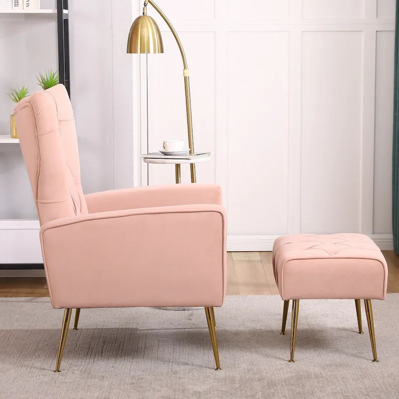 Fauteuil d'appoint rembourré avec pouf, multicolore, 1 place